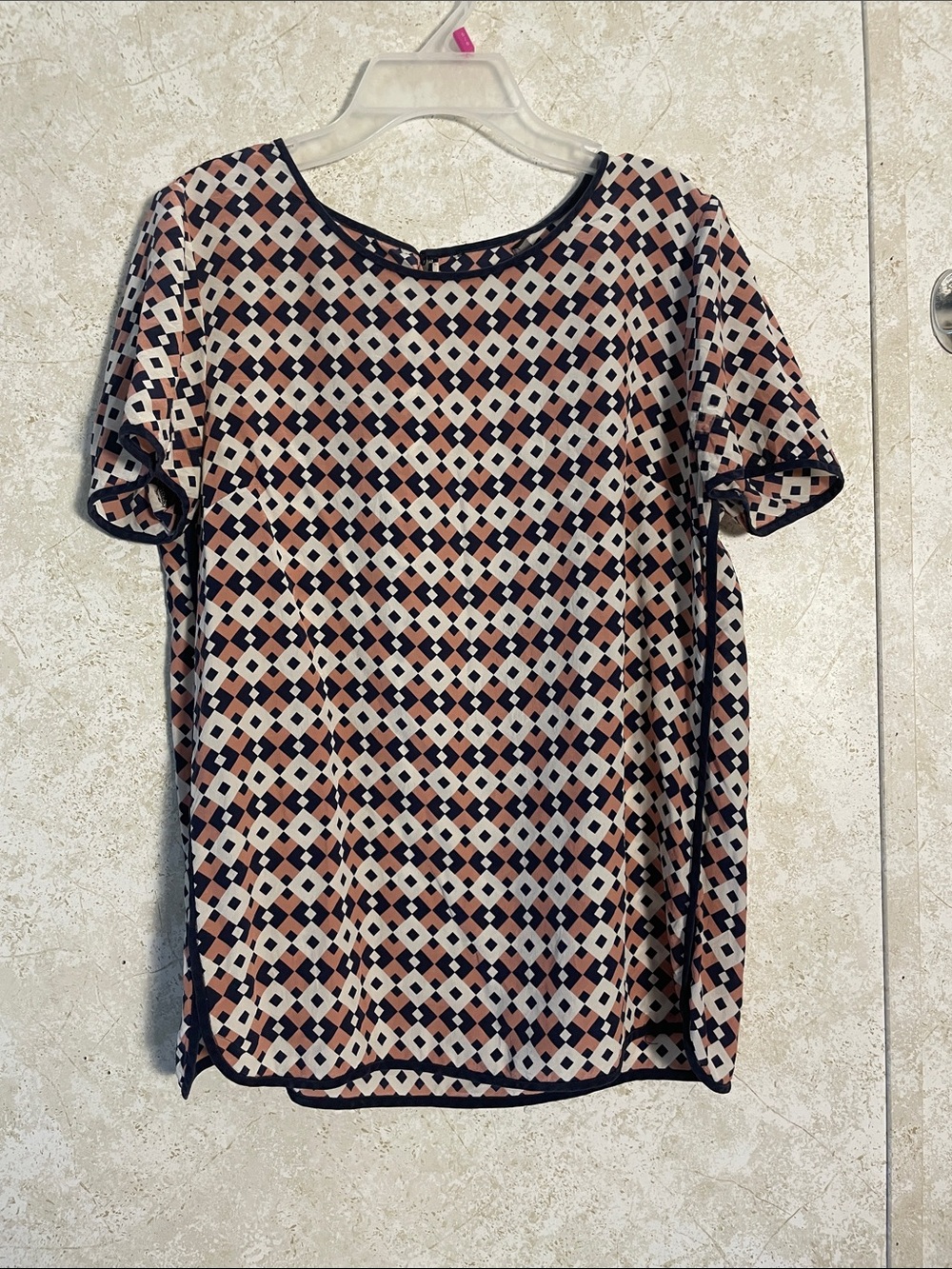 J. Crew Short-Sleeve Silk Blouse Geometric Print in Blush and Black